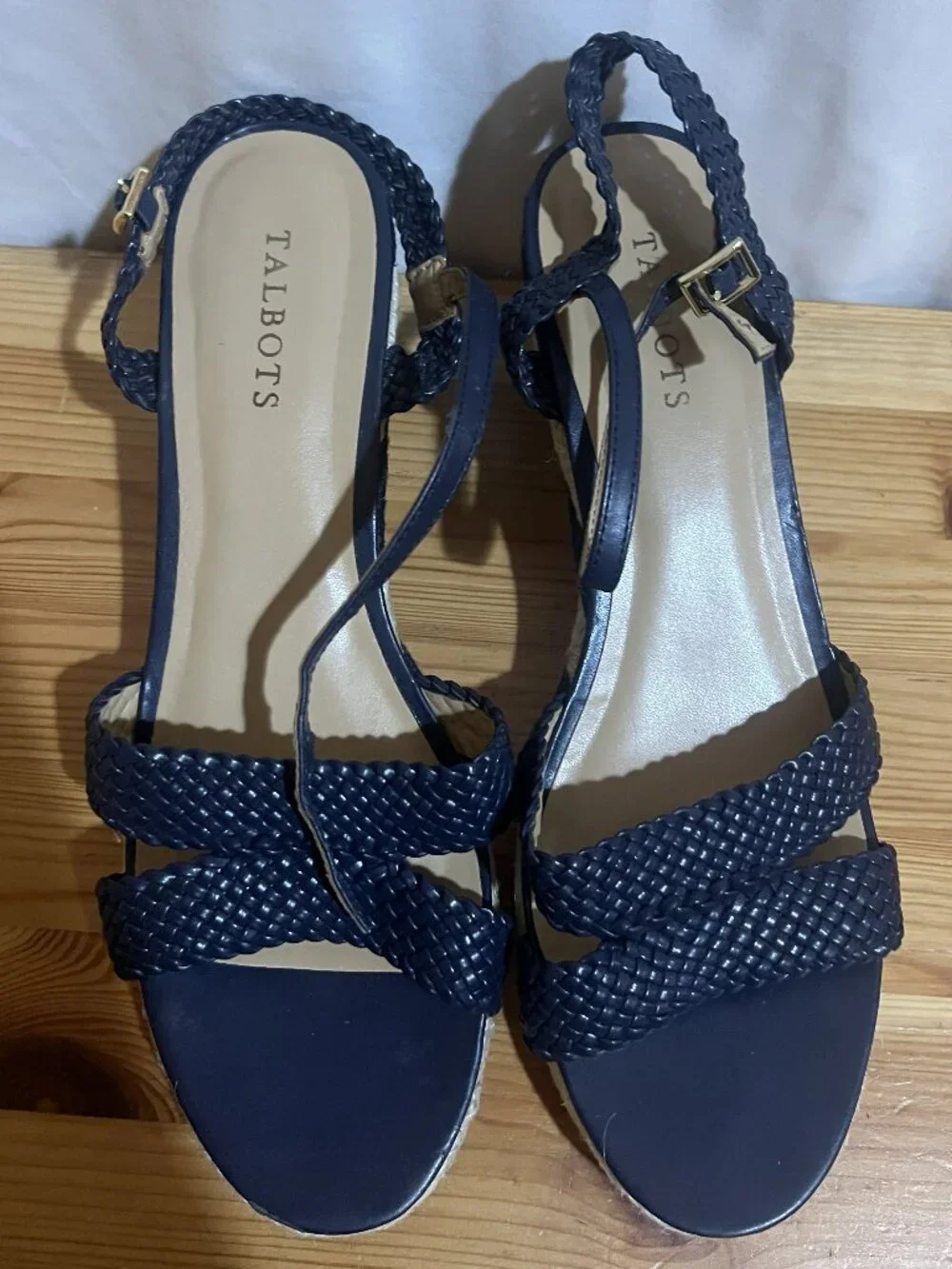 Talbots Navy Braided Espadrille Wedge Sandals Size 10.5 Used Good Condition $40